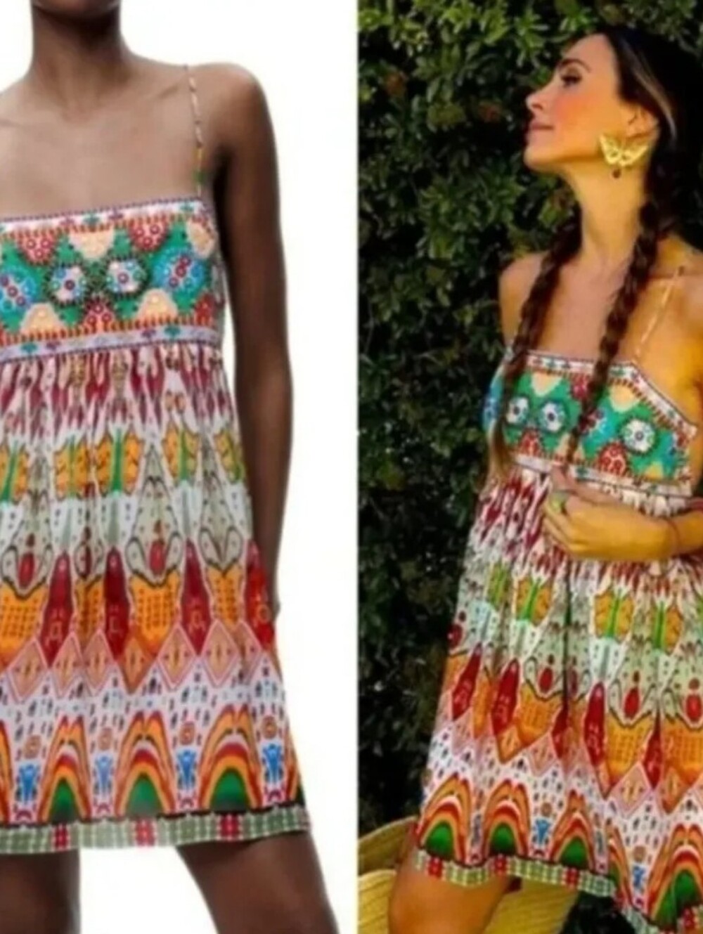 zara Boho Printed Spaghetti Strap Mini Dress in Multicolor